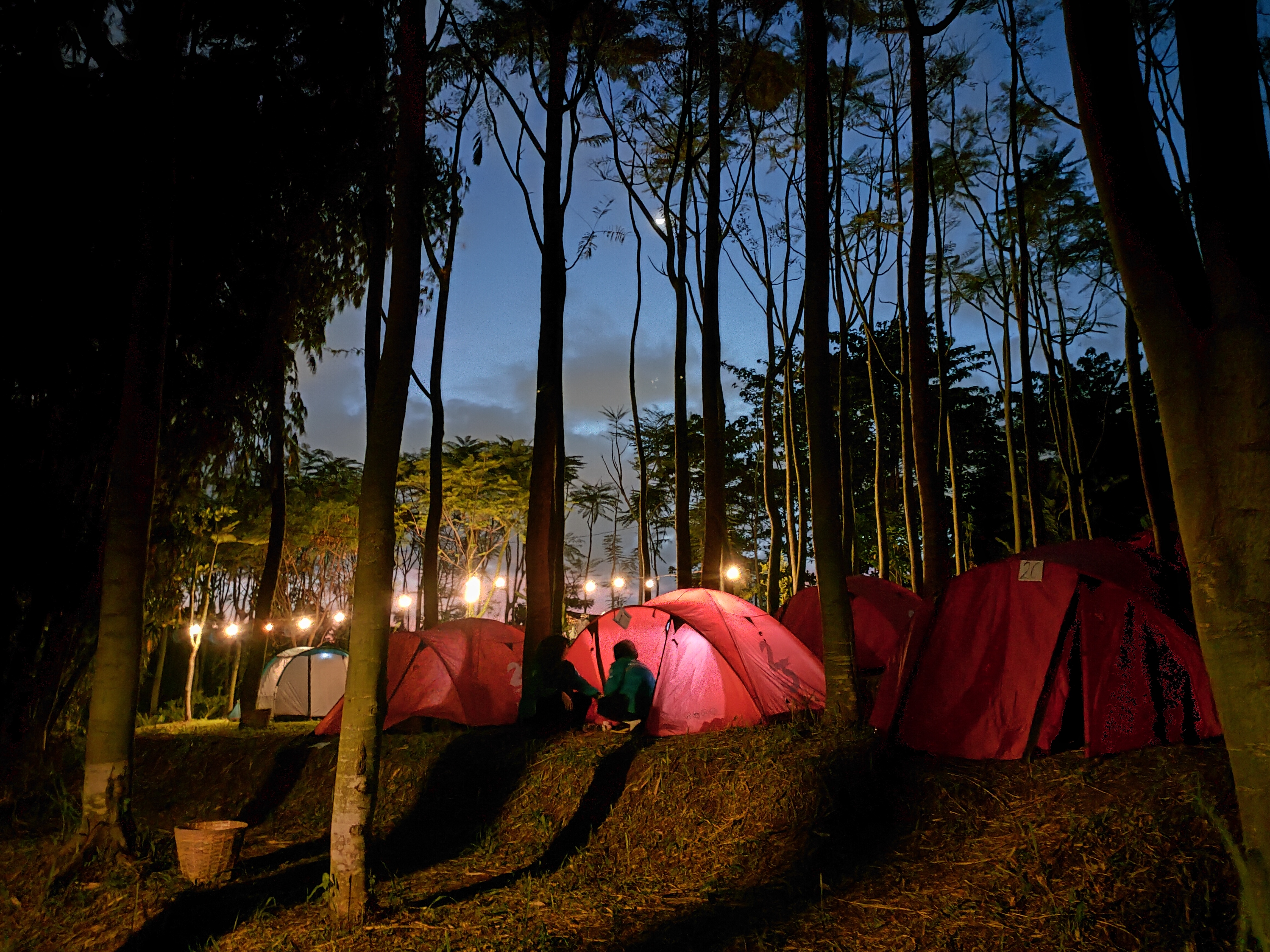 Suasana camping malam hari di Udjo Ecoland